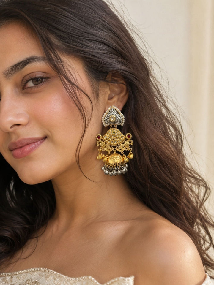 Dual Tone Plated Contemporary Jhumka Earrings for Women | SHOBITAM