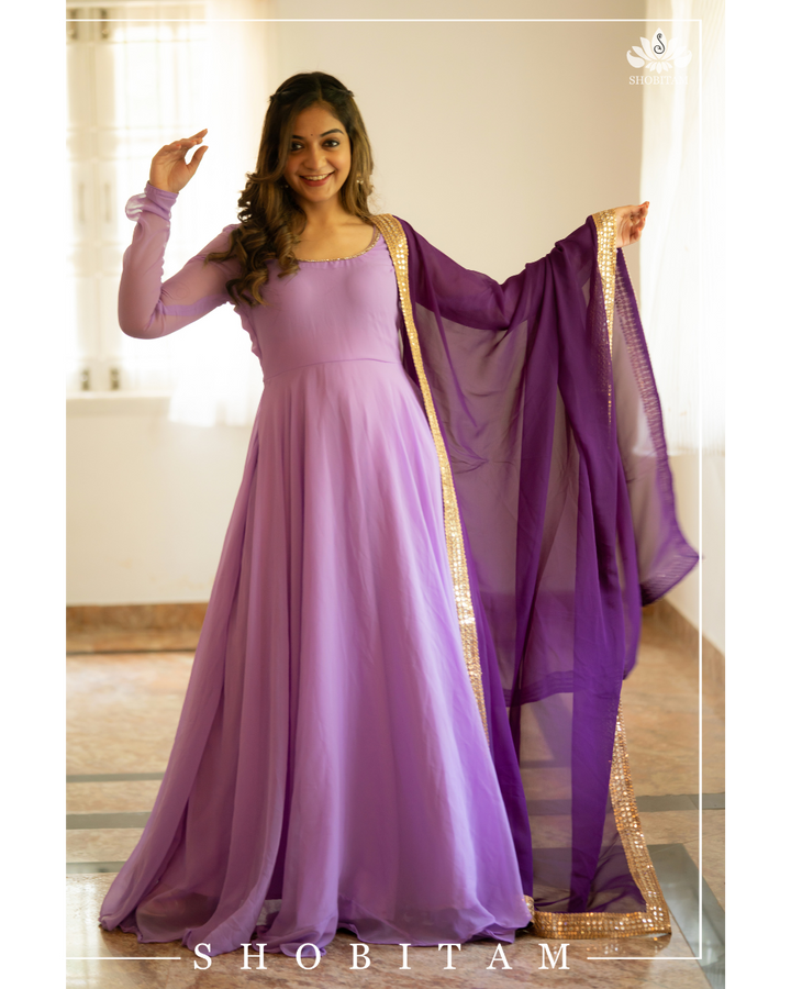 Isha Purple Georgette Dress | Shobitam Custom Gowns | Made To Order