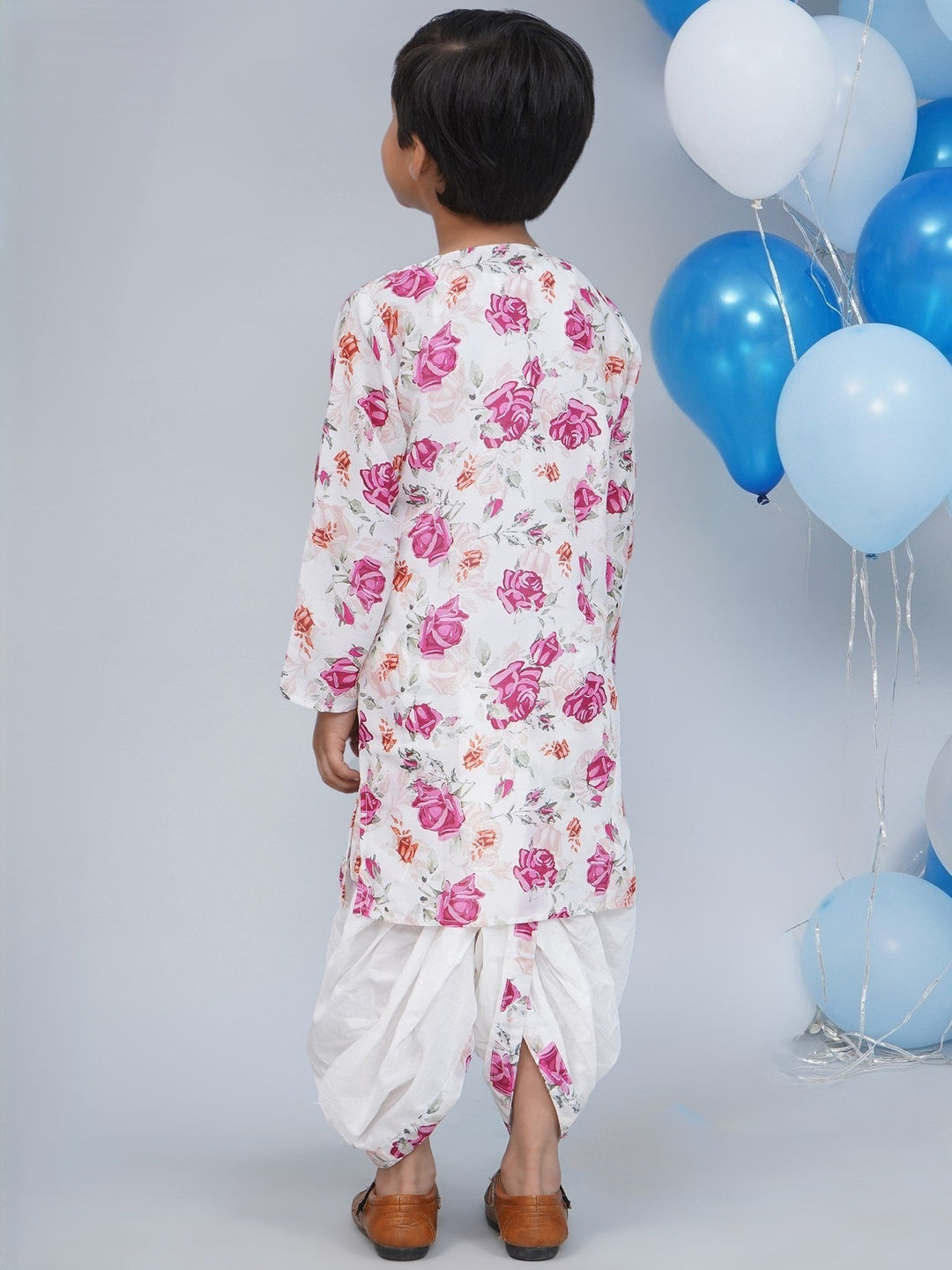 Boys Cream Muslin Garden Rose Dhoti Kurta Set | SHOBITAM