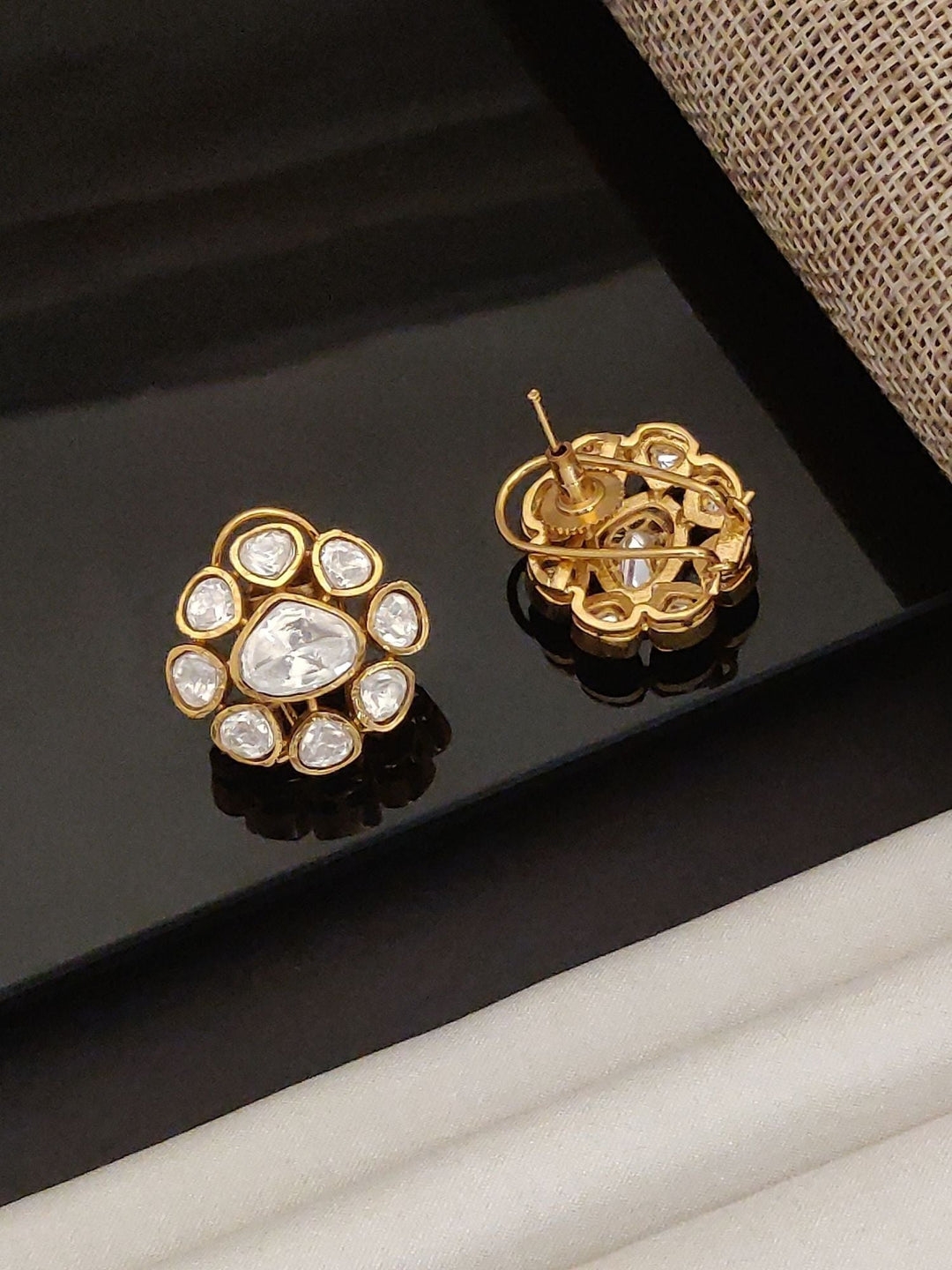Gold Plated Polki Studs Earring | SHOBITAM
