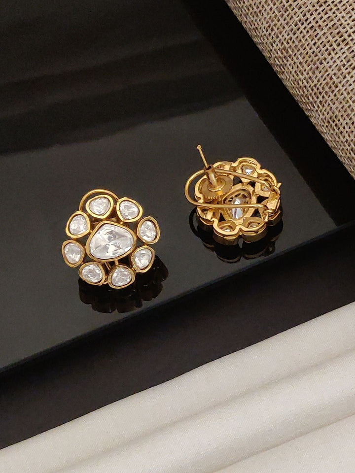Gold Plated Polki Studs Earring | SHOBITAM