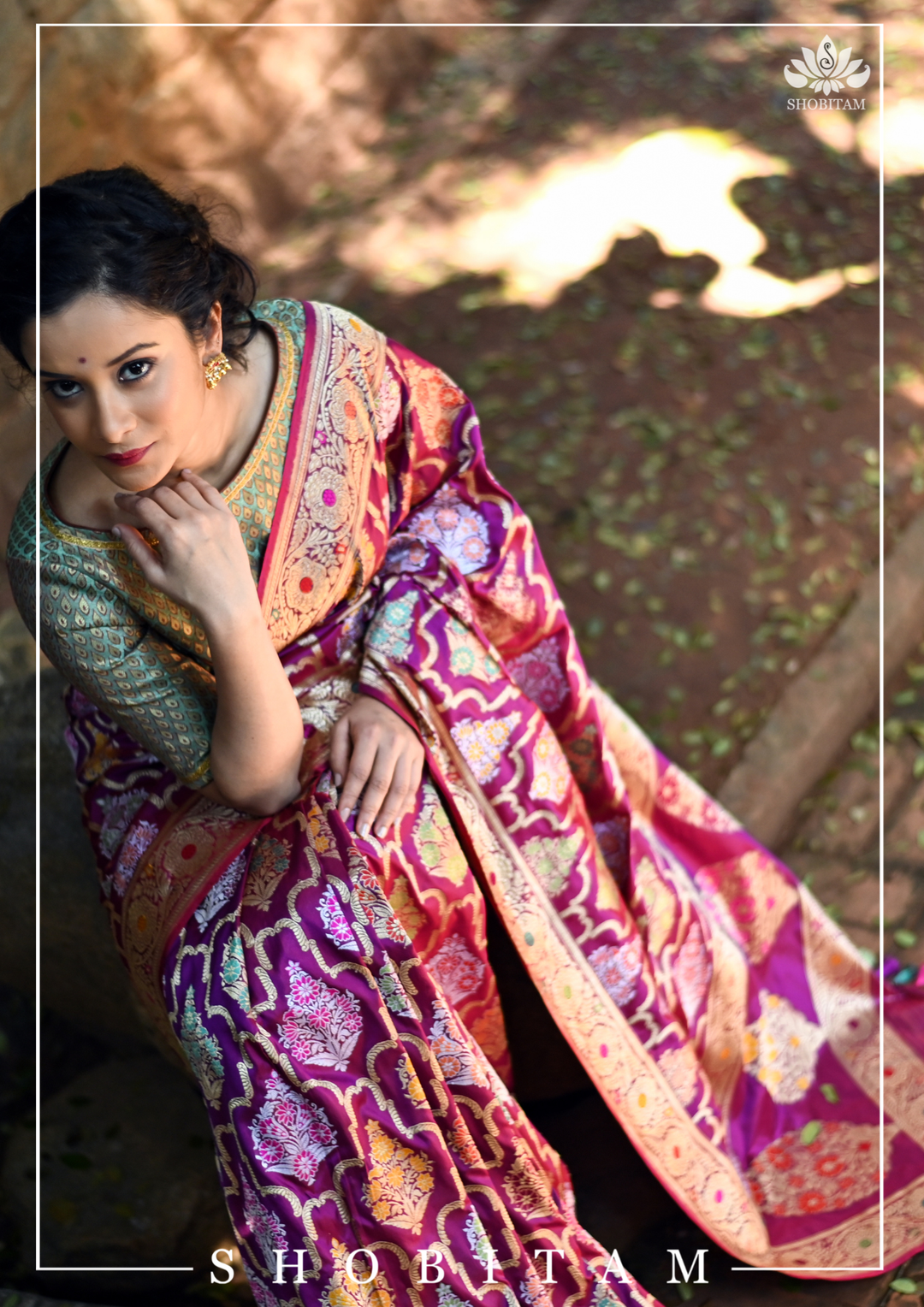 Authentic Kadhuwa Jungla Multi-color Meenakari Jaal Banarasi Silk Saree in Plum with Grand Pallu and Zari  | SILK MARK CERTIFIED