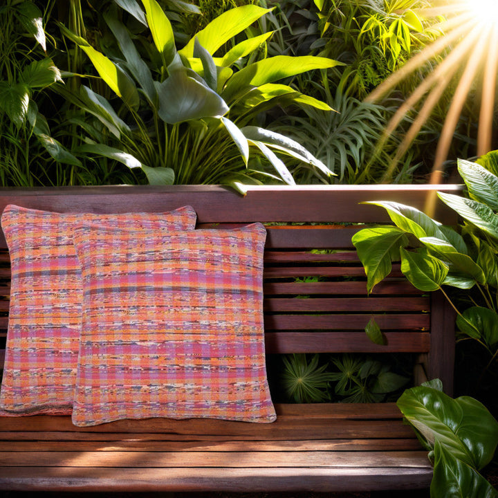 Mauve Red Checked Khesh Cotton Cushion Cover - Pack of 1 | SHOBITAM