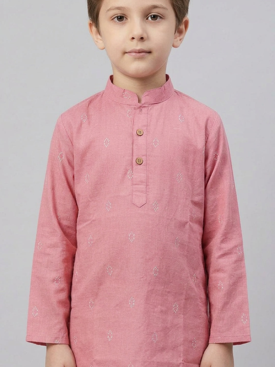 Boys Pink Cotton Kurta Set with Buta Motif | SHOBITAM