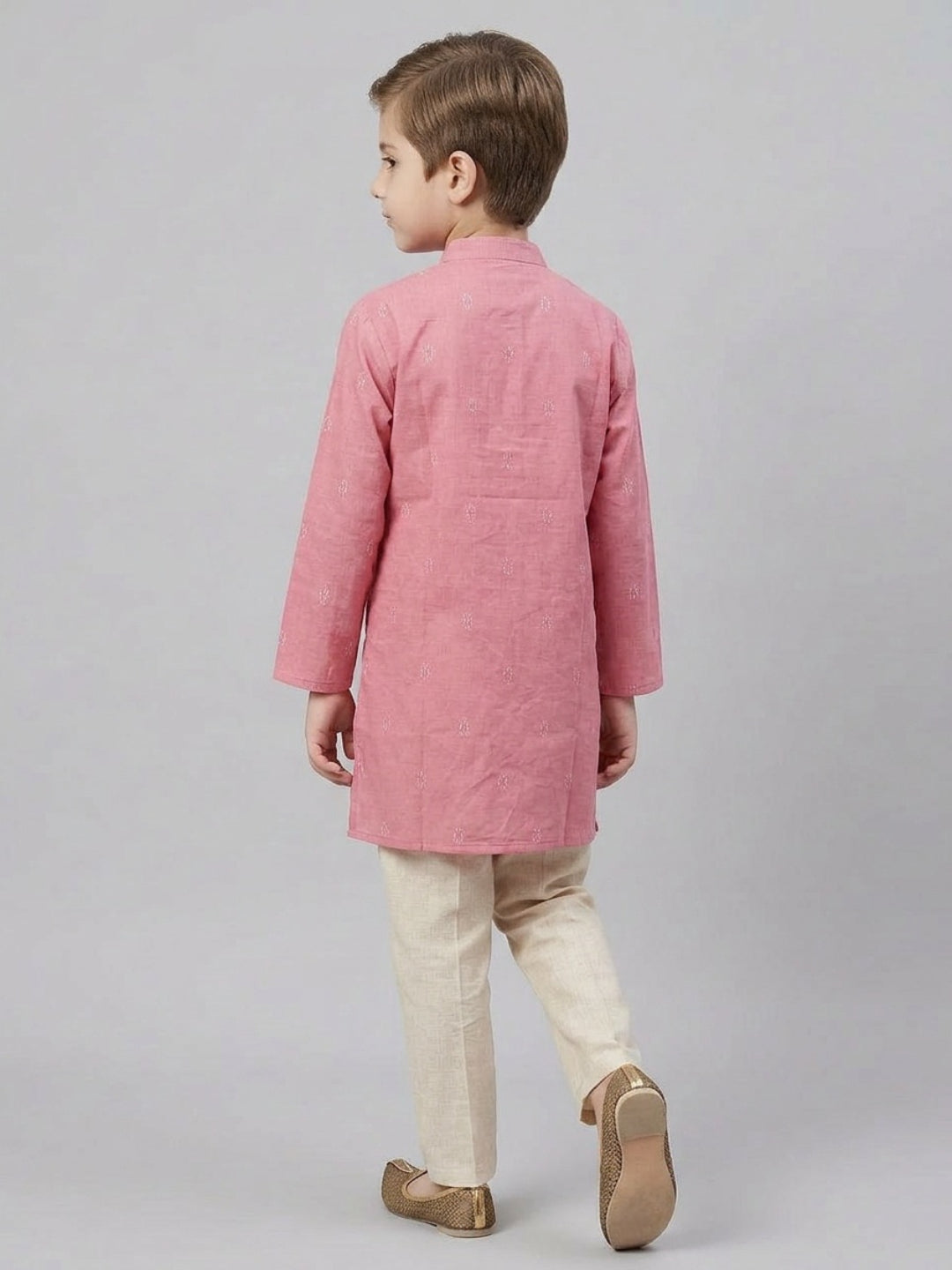 Boys Pink Cotton Kurta Set with Buta Motif | SHOBITAM