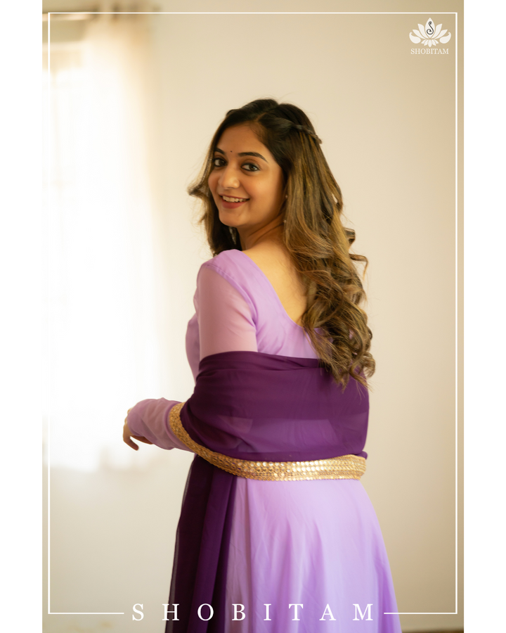 Isha Purple Georgette Dress | Shobitam Custom Gowns | Made To Order