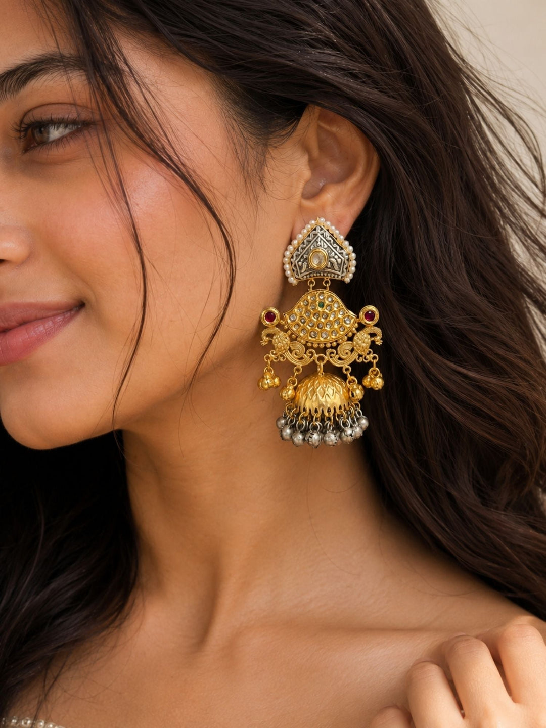 Dual Tone Plated Contemporary Jhumka Earrings for Women | SHOBITAM