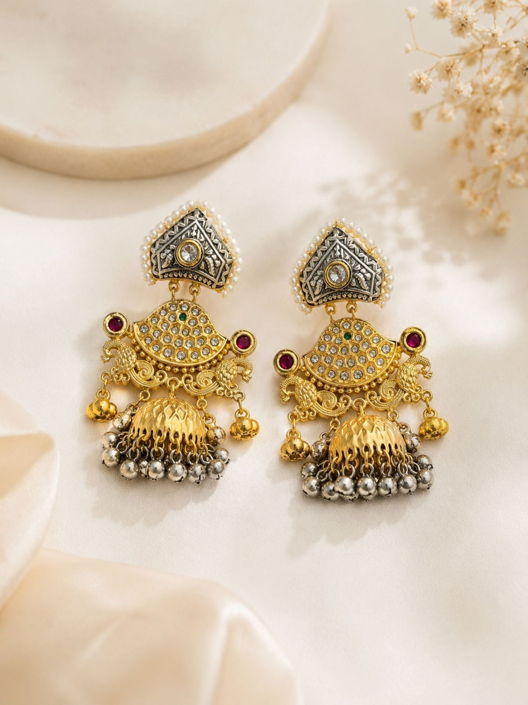 Dual Tone Plated Contemporary Jhumka Earrings for Women | SHOBITAM