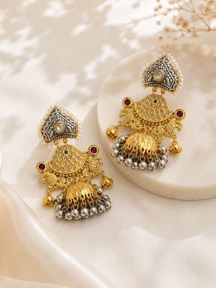 Dual Tone Plated Contemporary Jhumka Earrings for Women | SHOBITAM