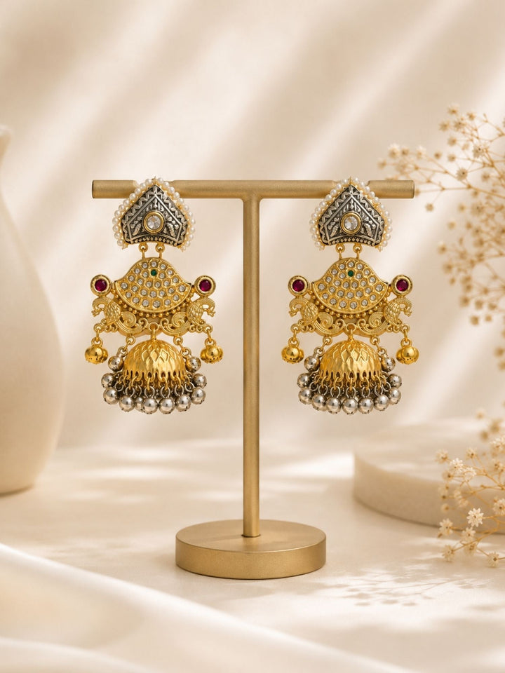 Dual Tone Plated Contemporary Jhumka Earrings for Women | SHOBITAM