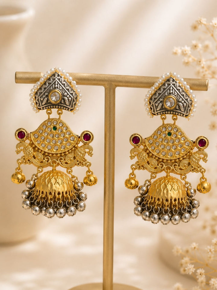 Dual Tone Plated Contemporary Jhumka Earrings for Women | SHOBITAM