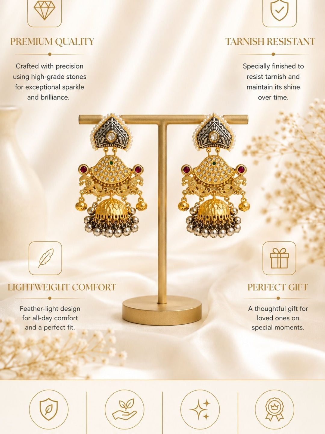 Dual Tone Plated Contemporary Jhumka Earrings for Women | SHOBITAM