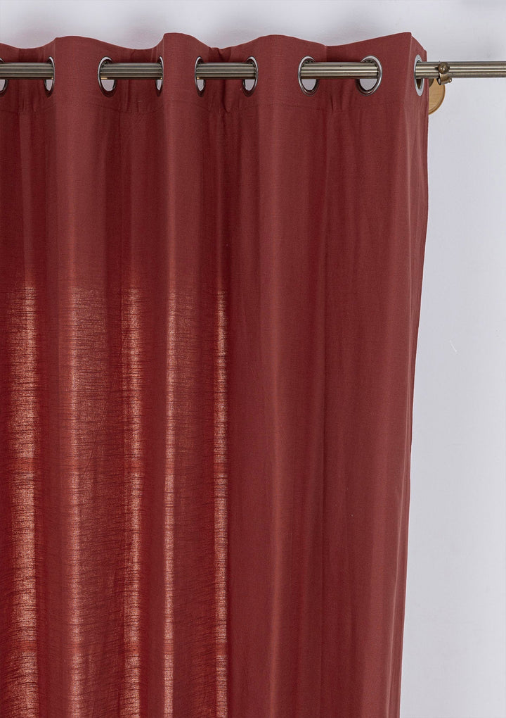 Crimson Red 100% Cotton Plain Curtain for living room & bedroom - Room Darkening - Single Piece | SHOBITAM