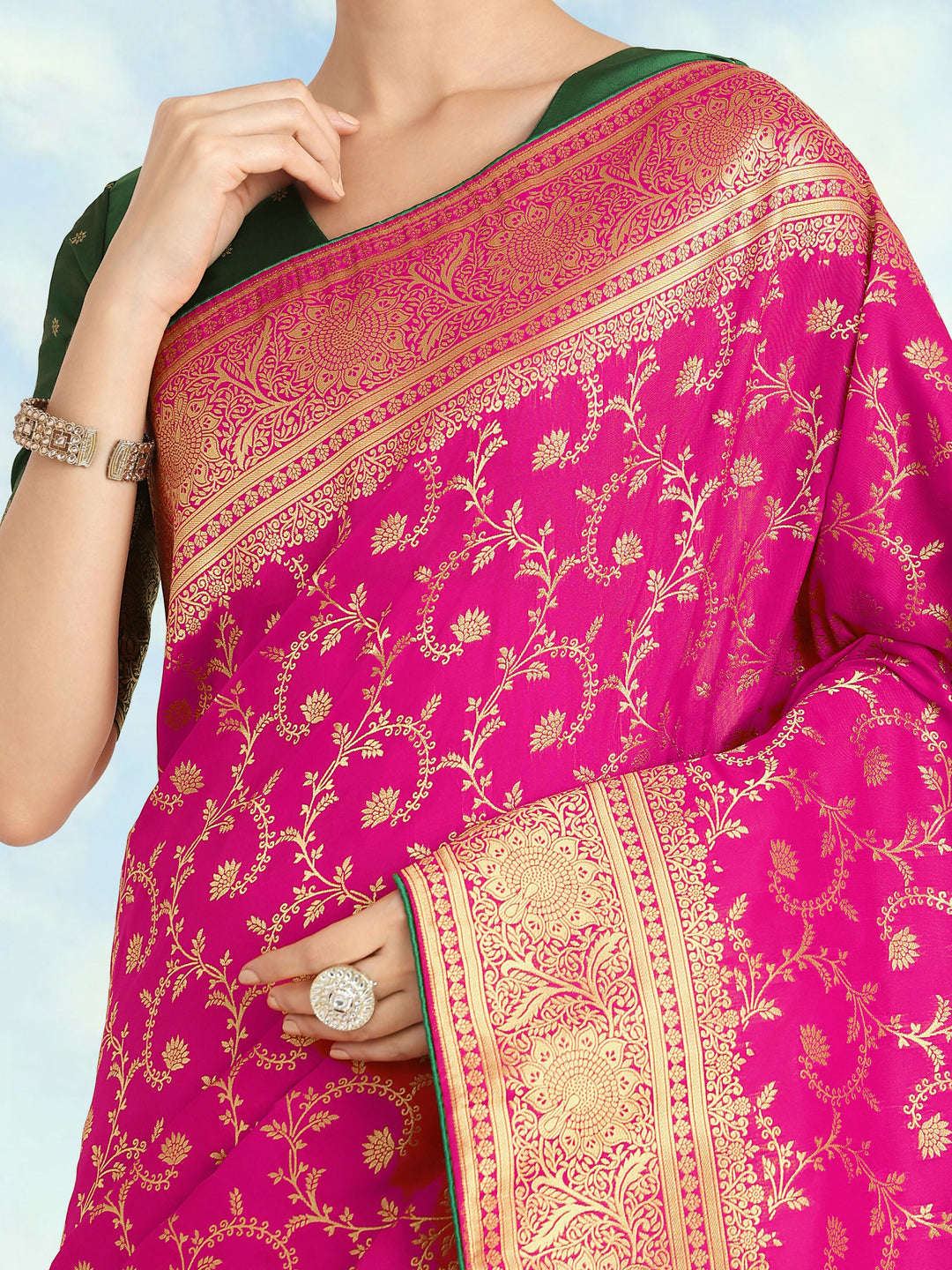 Rani Pink Color Banarasi Silk Saree  | SHOBITAM