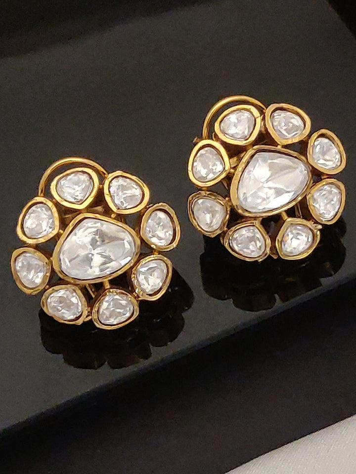 Gold Plated Polki Studs Earring | SHOBITAM