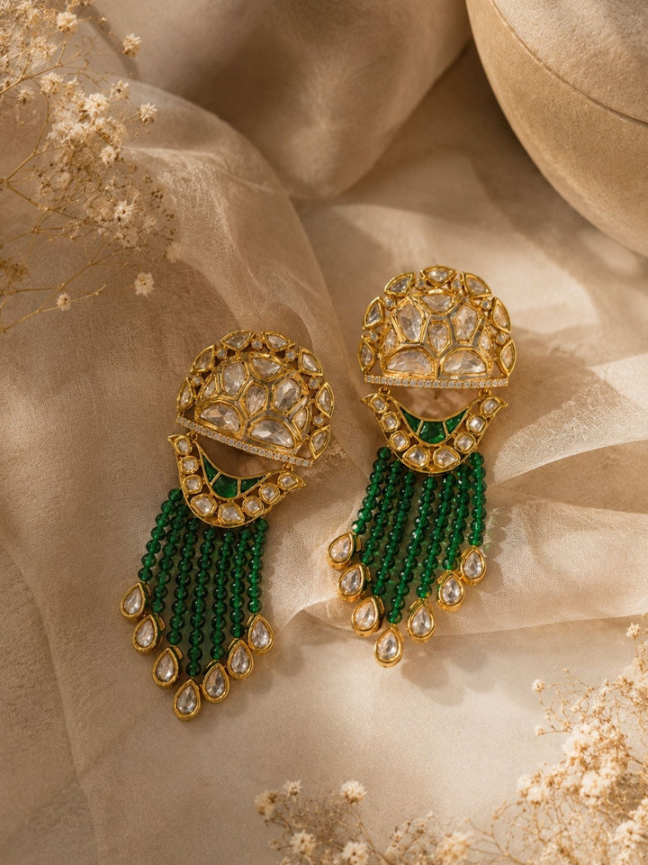 Green Kundan Tassel Earrings in Gold Finish – Festive Wear | SHOBITAM