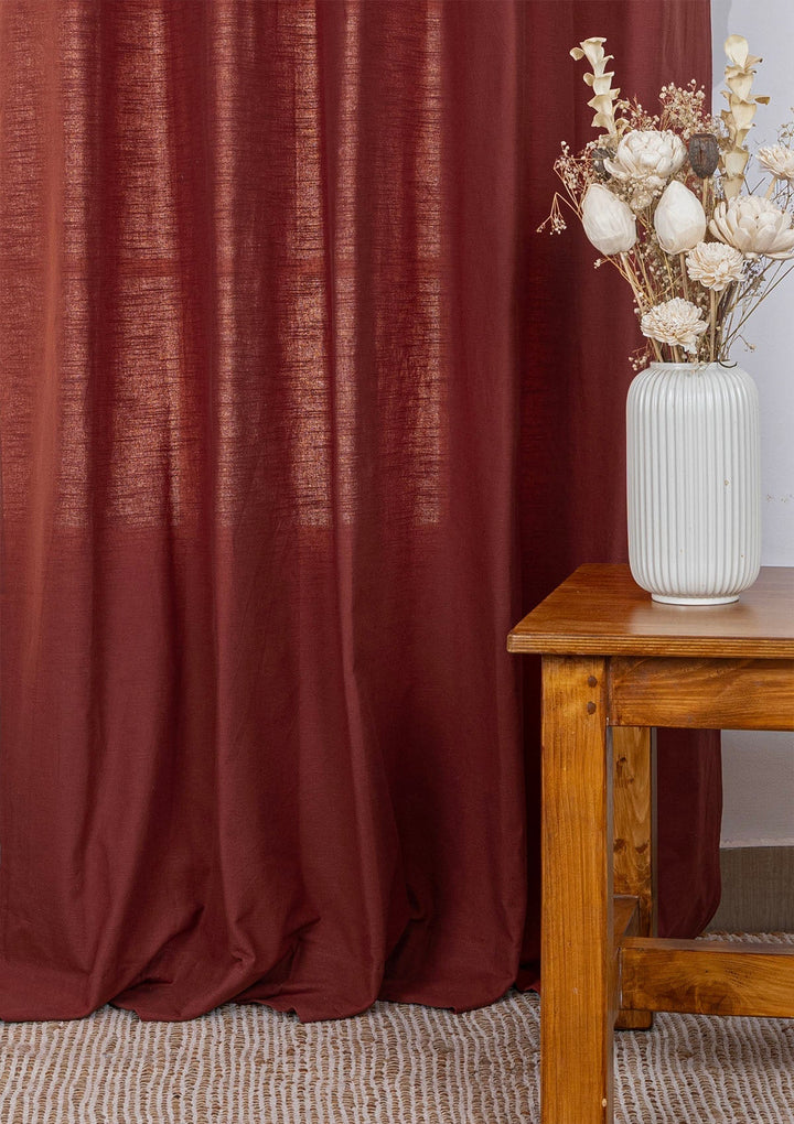 Crimson Red 100% Cotton Plain Curtain for living room & bedroom - Room Darkening - Single Piece | SHOBITAM