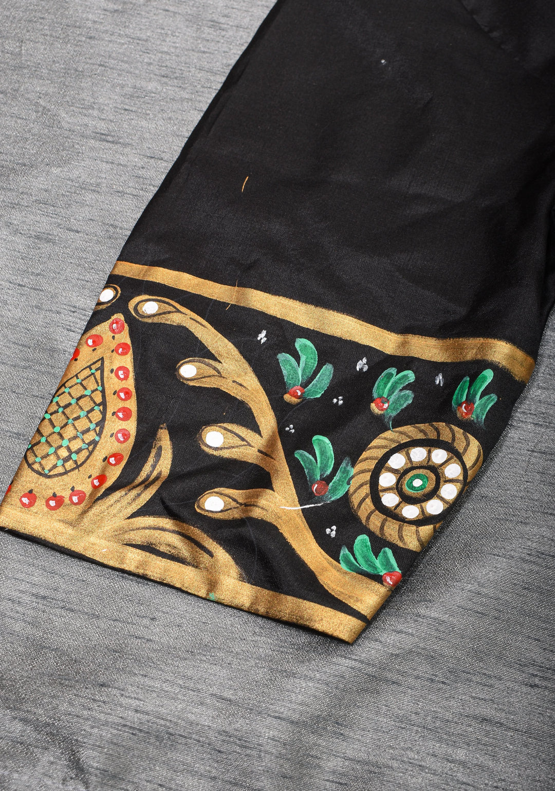 Tanjore Parrots - pure Silk blouse with Tanjore Style Hand painting, Color Customizable.
