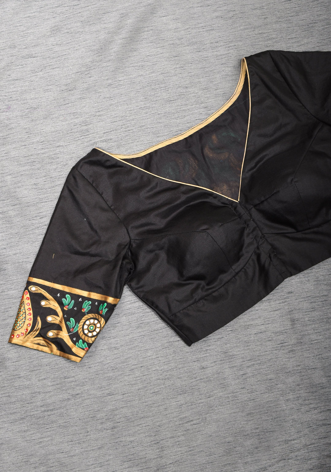 Tanjore Parrots - pure Silk blouse with Tanjore Style Hand painting, Color Customizable.