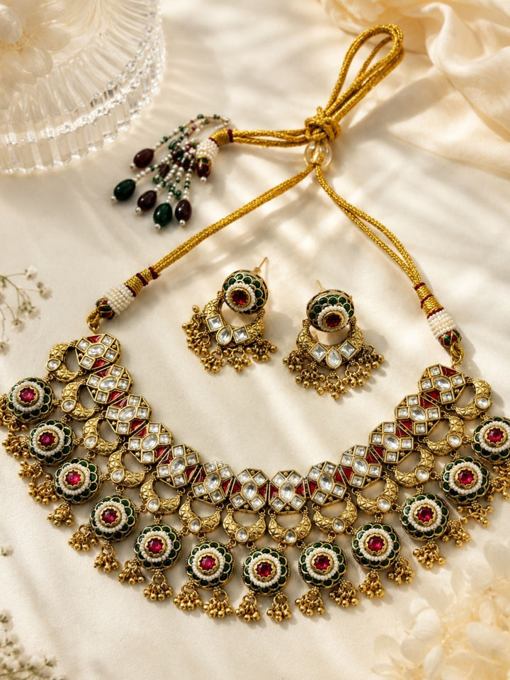 Antique Kundan Temple Choker Set | SHOBITAM