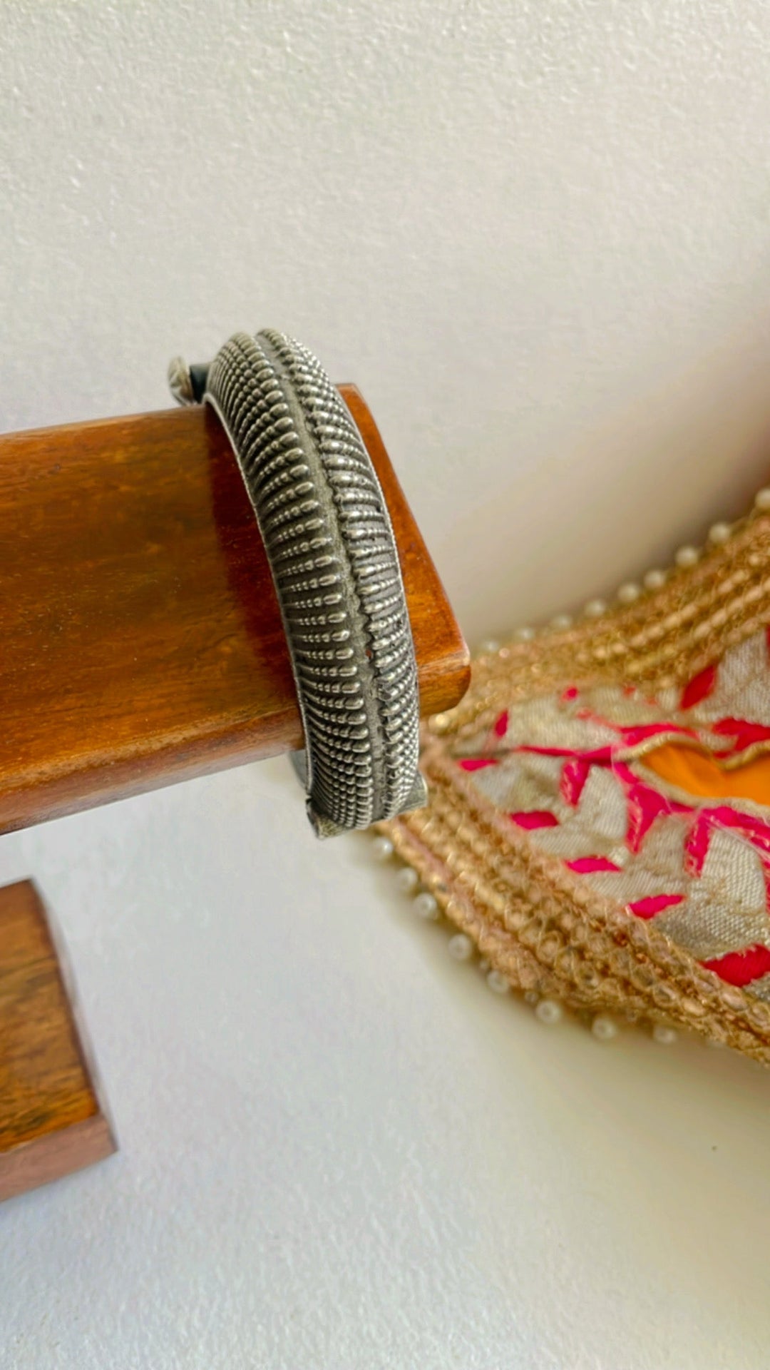 Kavya Bangle in Brass with Antique Silver Polish and Adjustable Screw- Single Piece | SHOBITAM