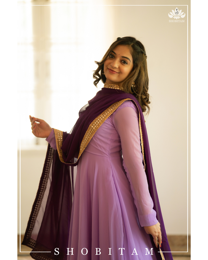Isha Purple Georgette Dress | Shobitam Custom Gowns | Made To Order
