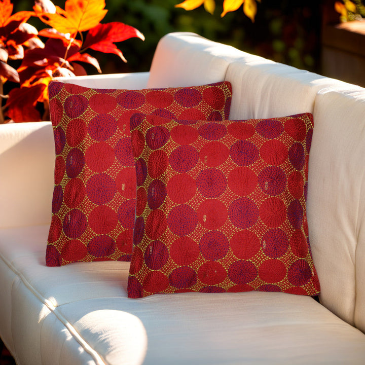 Cream Grey Kantha Silk Reversible Cushion Cover - Pack of 1 | SHOBITAM
