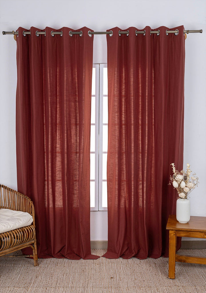Crimson Red 100% Cotton Plain Curtain for living room & bedroom - Room Darkening - Single Piece | SHOBITAM