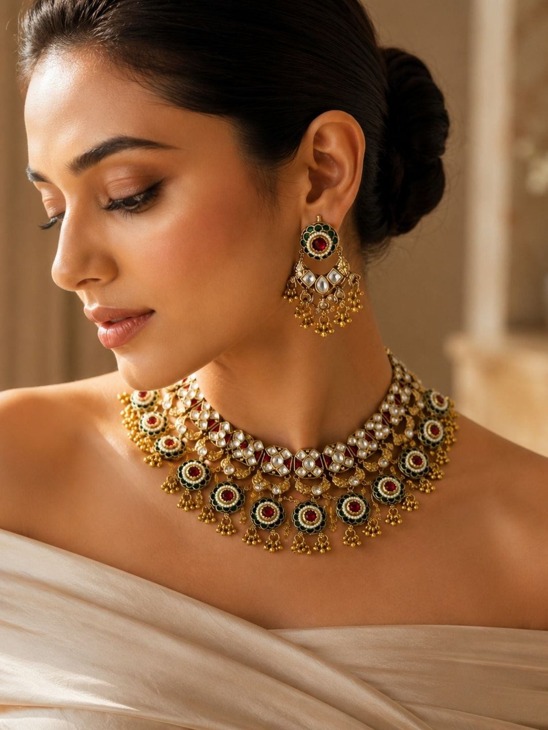 Antique Kundan Temple Choker Set | SHOBITAM