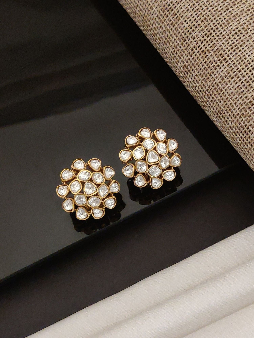 Gold Plated Polki Studs Earring | SHOBITAM