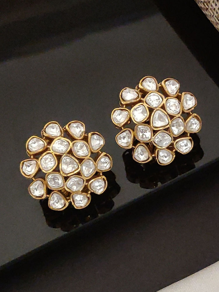 Gold Plated Polki Studs Earring | SHOBITAM