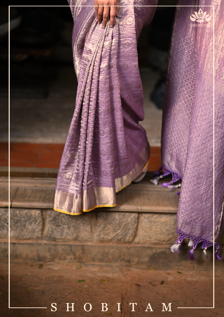 Mysore silk Brocade saree in dusty Lilac | SILK MARK CERTIFIED