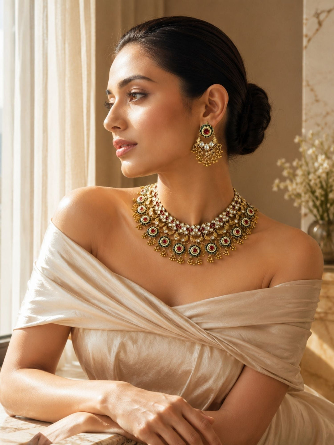Antique Kundan Temple Choker Set | SHOBITAM