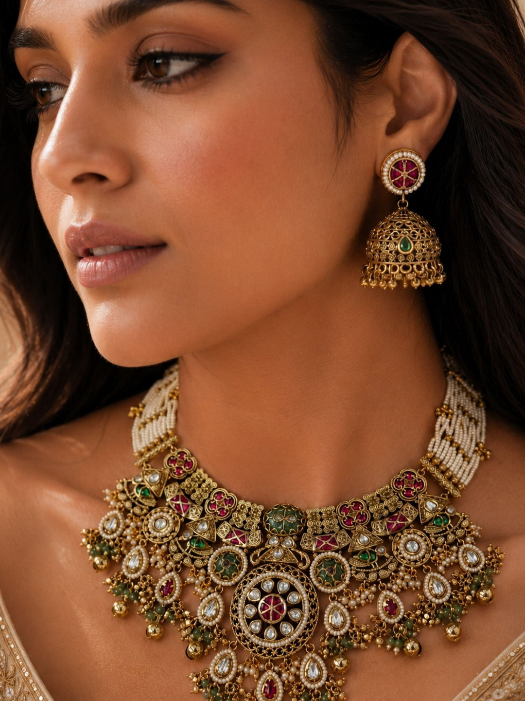 Antique Gold Temple Choker Necklace Set in Antique Gold – Bridal| SHOBITAM