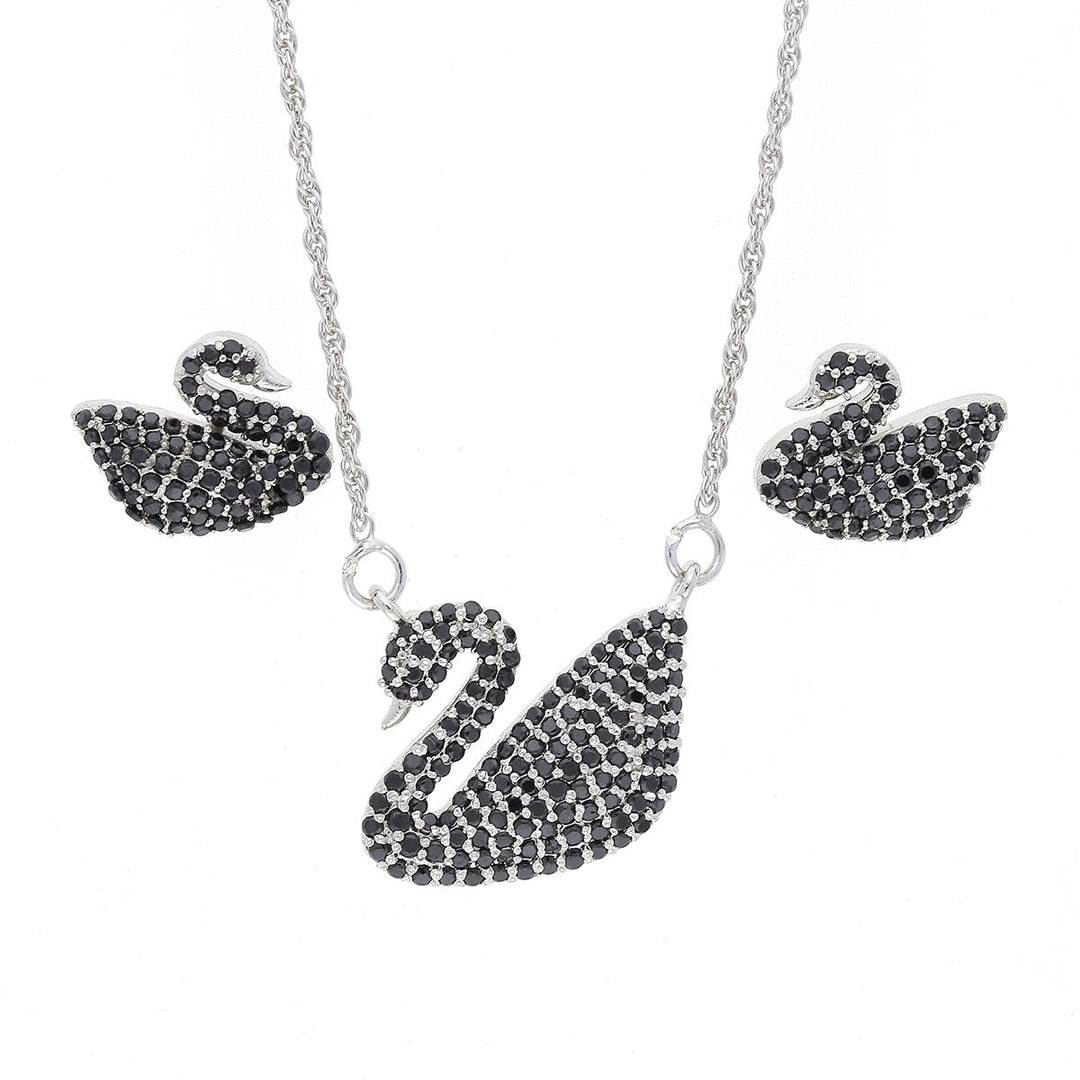 Pure 92.5 Silver Black Swan Pendant Set | SHOBITAM