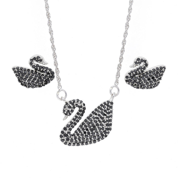 Pure 92.5 Silver Black Swan Pendant Set | SHOBITAM