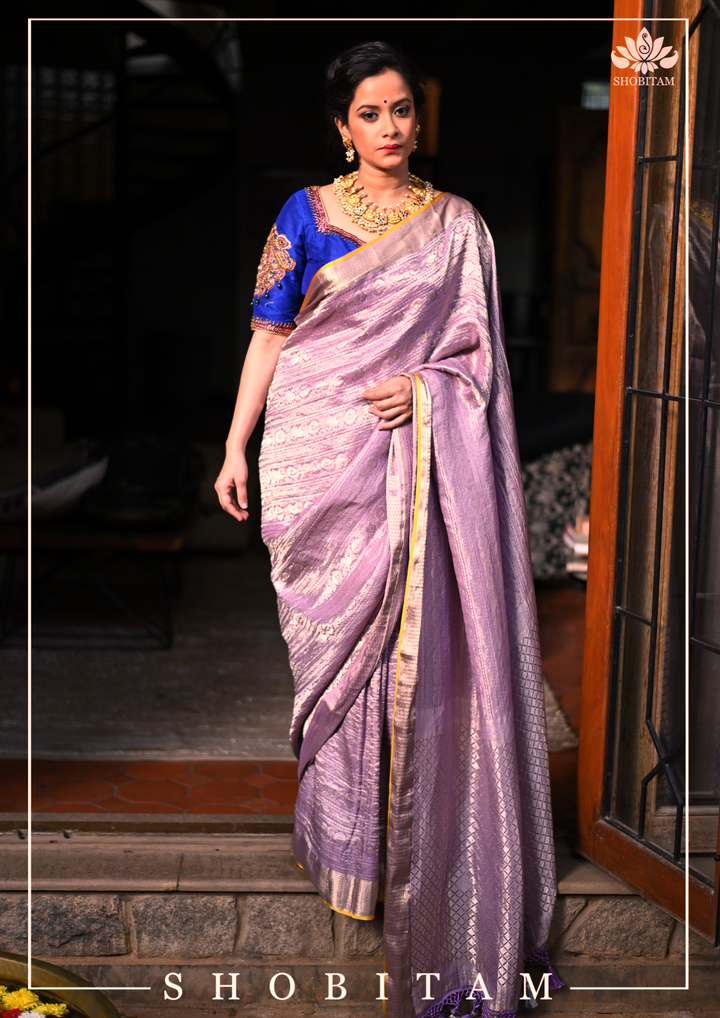 Mysore silk Brocade saree in dusty Lilac | SILK MARK CERTIFIED
