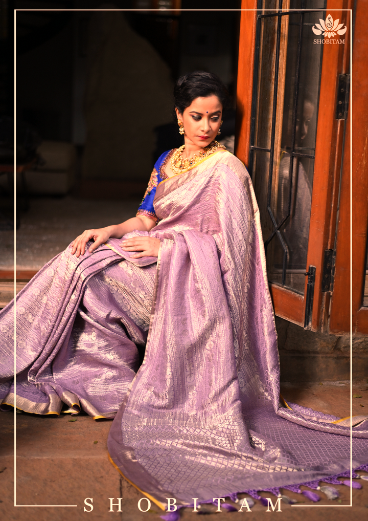 Mysore silk Brocade saree in dusty Lilac | SILK MARK CERTIFIED