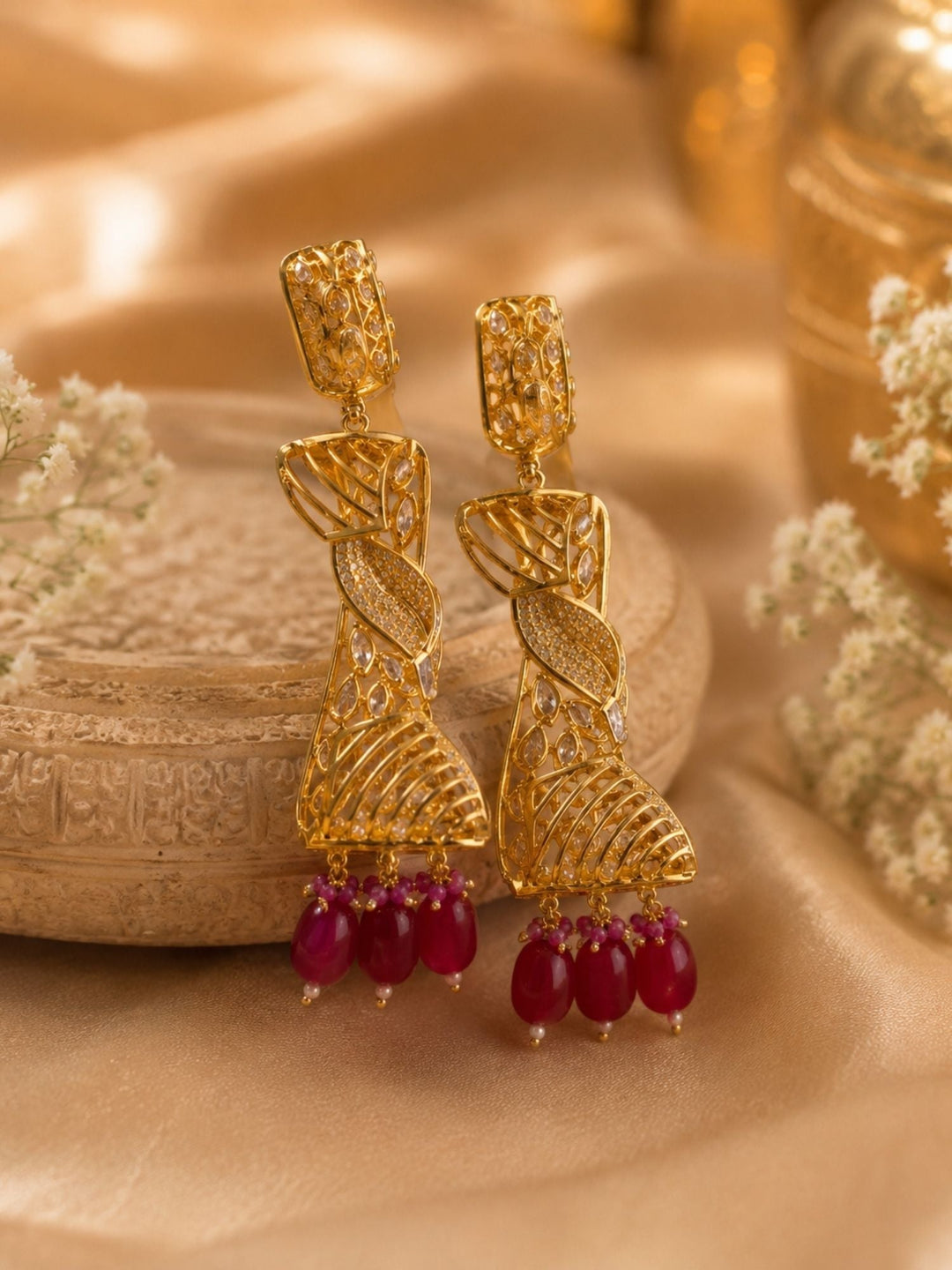 Ruby Kundan Drop Earrings in Gold Finish – Party Wear | SHOBITAM