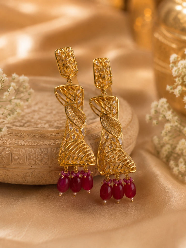 Ruby Kundan Drop Earrings in Gold Finish – Party Wear | SHOBITAM