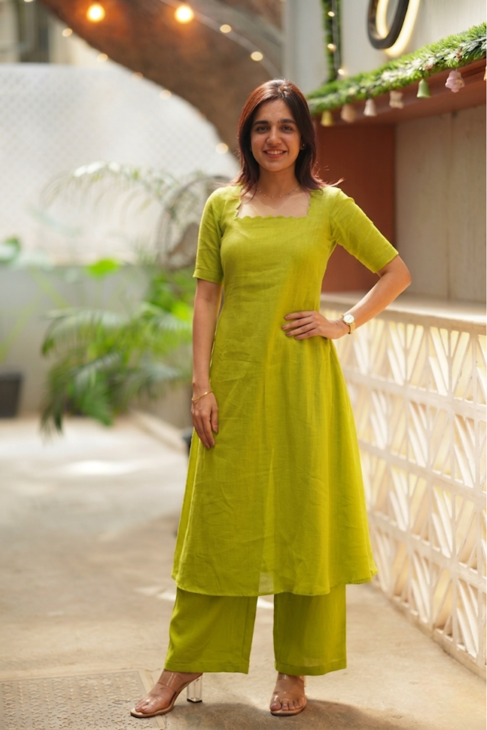 Aarna Lime Green Kurta Set (Set of 2) | SHOBITAM