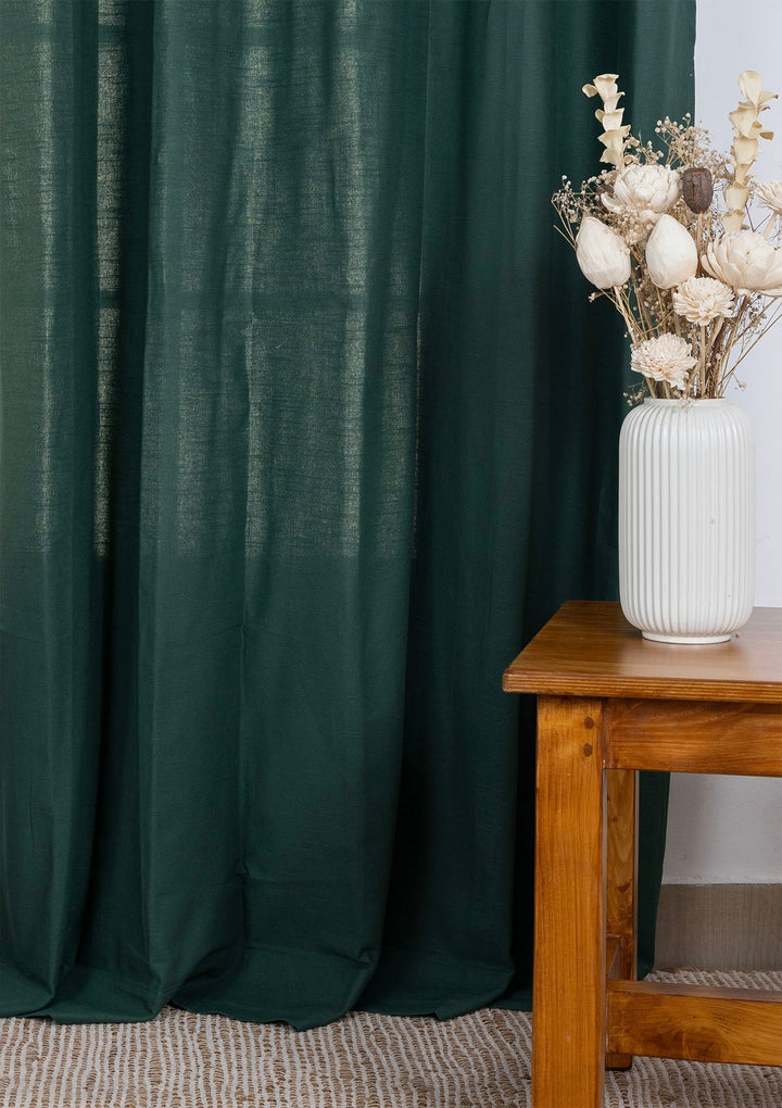 Jade Green 100% Cotton Plain Curtain for living room & bedroom - Room Darkening - Single Piece | SHOBITAM