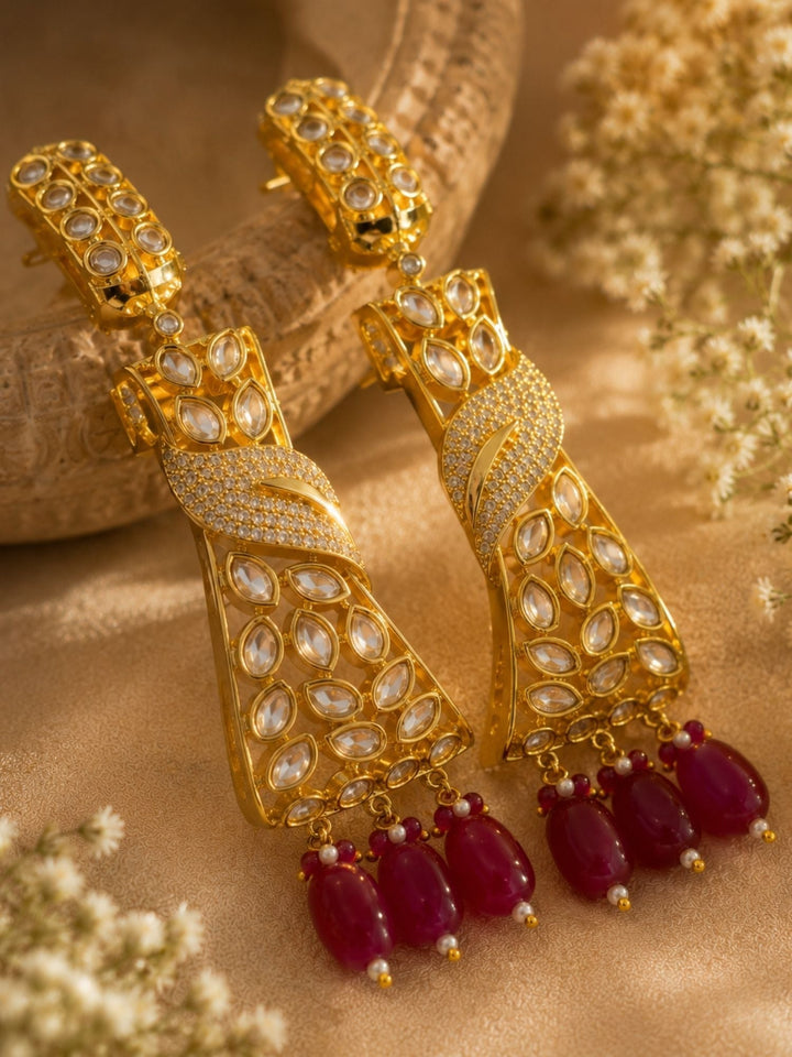 Ruby Kundan Drop Earrings in Gold Finish – Party Wear | SHOBITAM