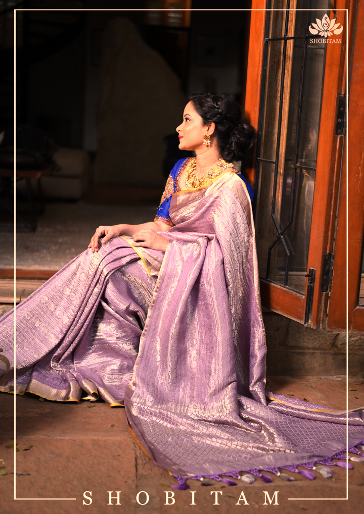 Mysore silk Brocade saree in dusty Lilac | SILK MARK CERTIFIED