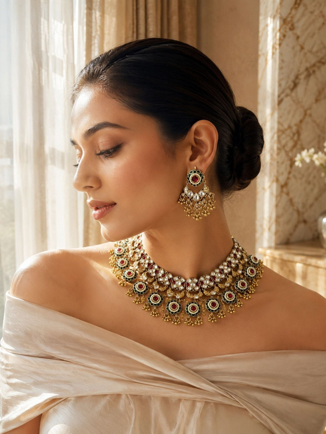 Antique Kundan Temple Choker Set | SHOBITAM