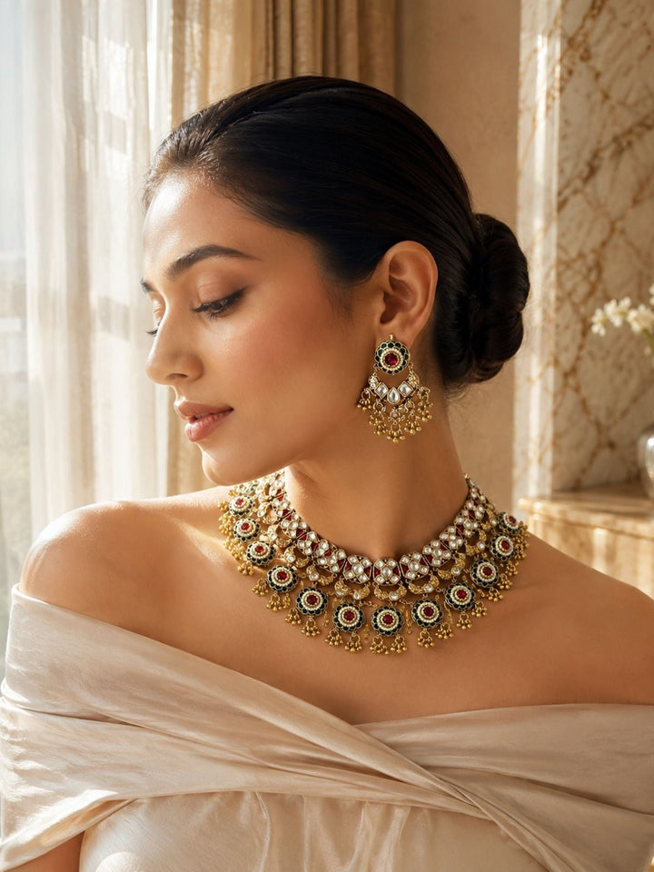 Antique Kundan Temple Choker Set | SHOBITAM