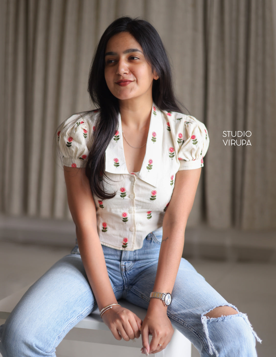 Floral Embroidered Shirt - Onam Edit Express | SHOBITAM