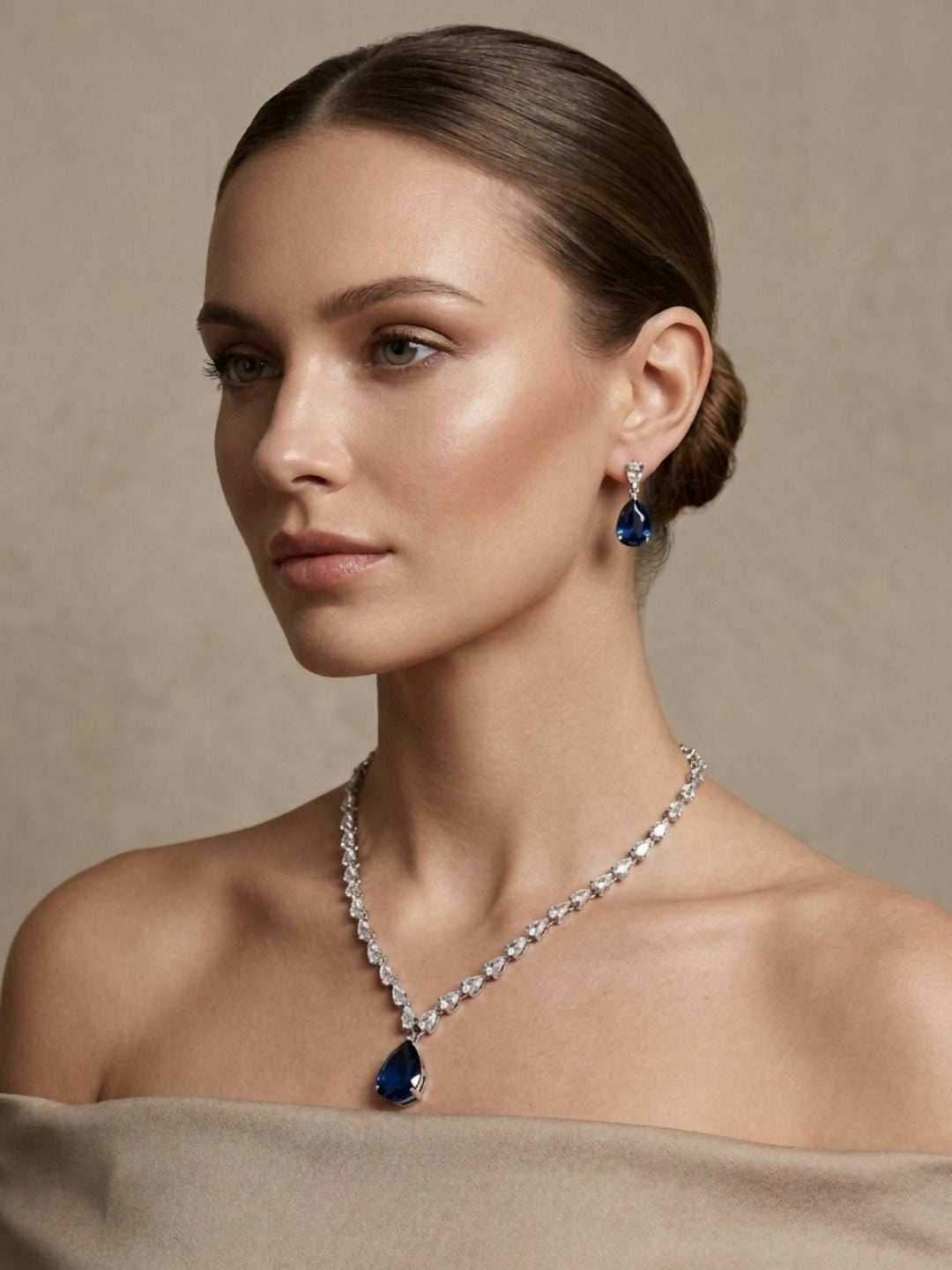 Silver Plated Drop American Diamond Necklace Set | SHOBITAM