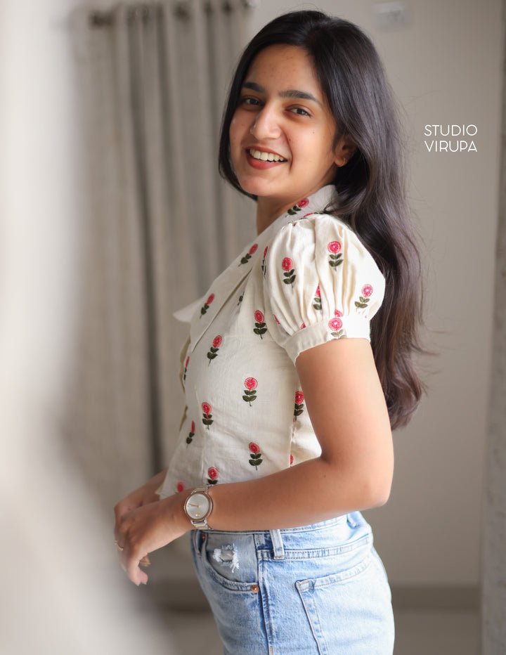 Floral Embroidered Shirt - Onam Edit Express | SHOBITAM
