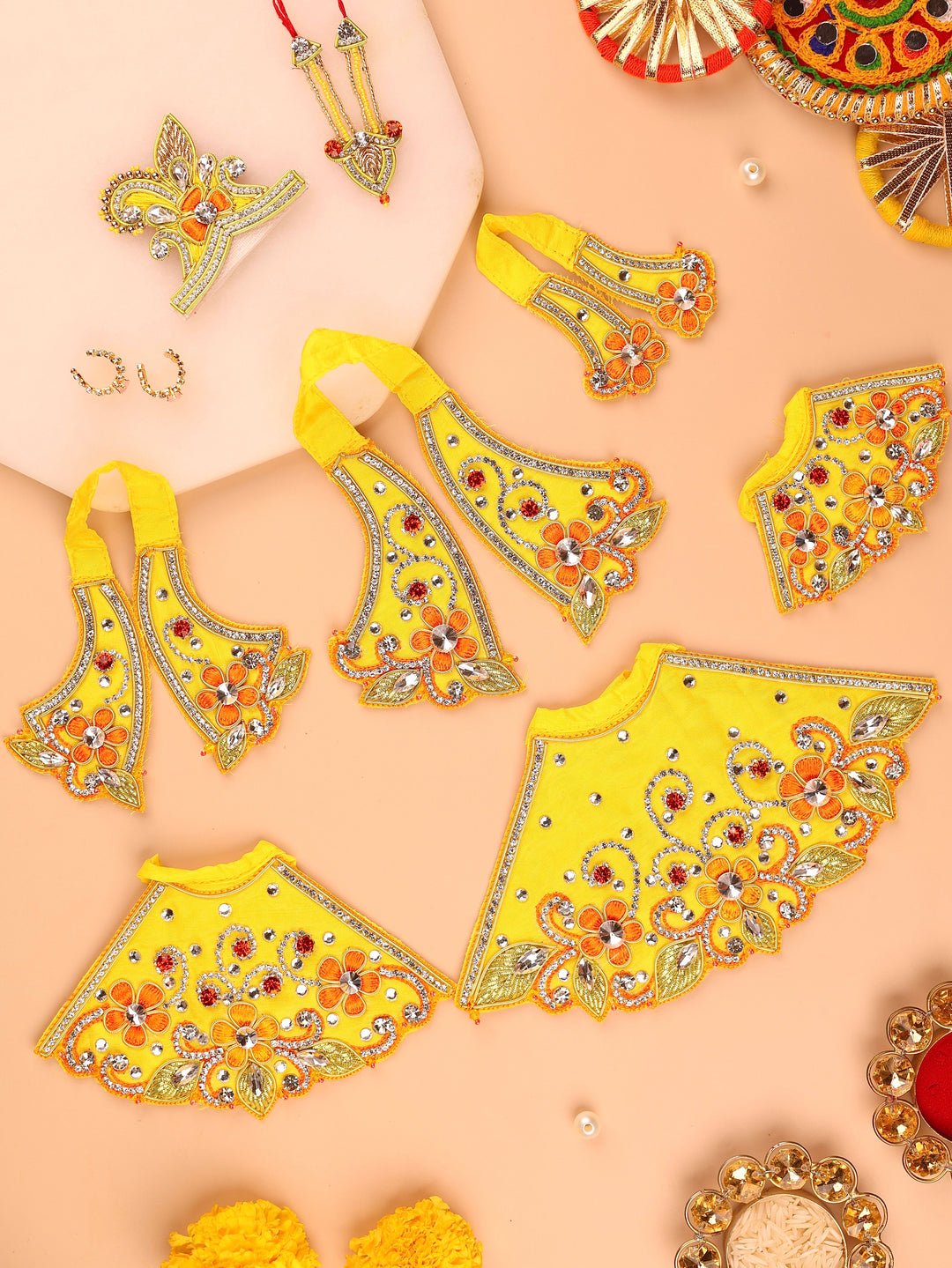 Yellow Pushp Mala Lehenga Patka